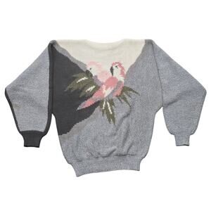 Vintage Oxygene Galah Cockatoos Oversized Gray Knit Tunic Sweater